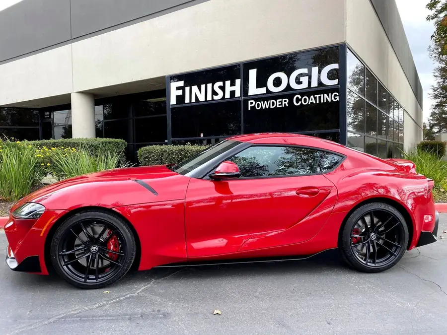 Toyota Supra dropped off at Finish Logic for factory wheels powder coated satin black